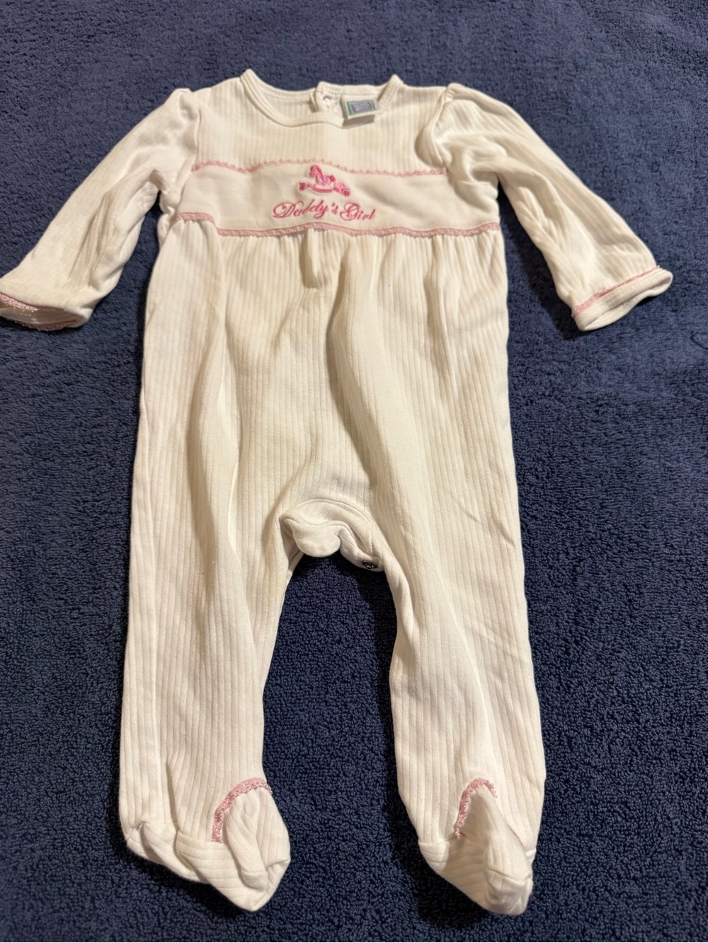 Little Me Cream Footed One-Piece with Pink Trim 6M